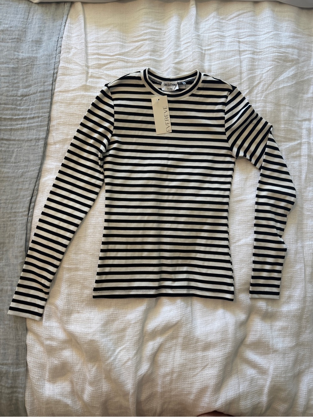 LNA Black & White Ribbed Stripe Top
